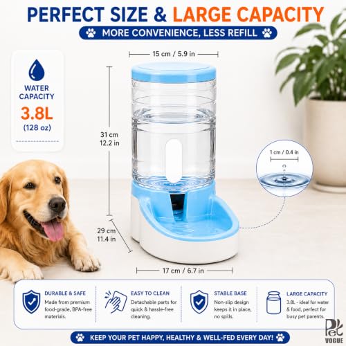 Image of PetVogue Pet Water Feeder, Pet Automatic Waterer, Plastic Water Dispenser For Dog & Cat, 3.8 Liters (Blue)