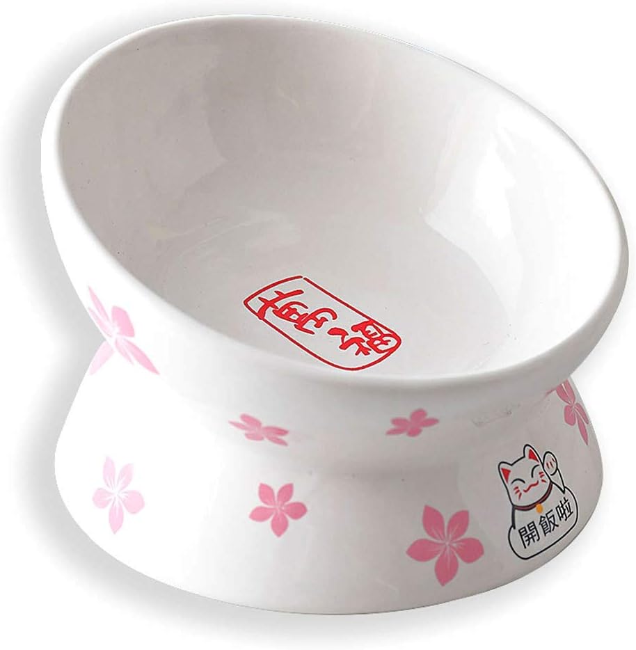 Ciotola Anti Ingordo Per Gatti In Ceramica - Con Supporto In Bambù E Design Fiori - Foto 10