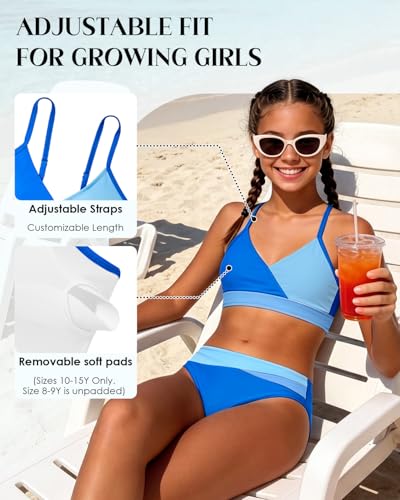 Image of Century Star Teen Girl Swimsuit Two Piece - Color Block Bikini Adjustable Straps Bathing Suit Padded Swimwear