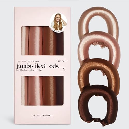 Kitsch Asta Arricciacapelli in Raso Senza Calore, Jumbo Flessibile per Ricci Durante la Notte, Bigodini Morbidi per Dormire, per Capelli Corti, 4 Pezzi