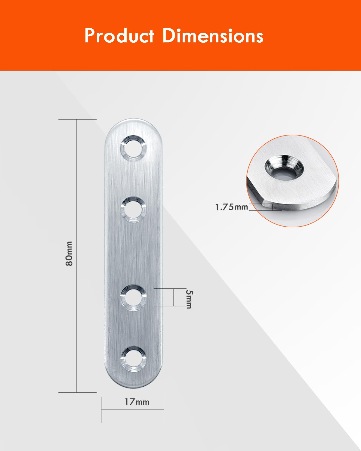 Flat Brackets for Wood Gorffy 20PCS 80 × 17 × 1.75mm Mending Plates, Flat Metal Joining Plates - Image 2