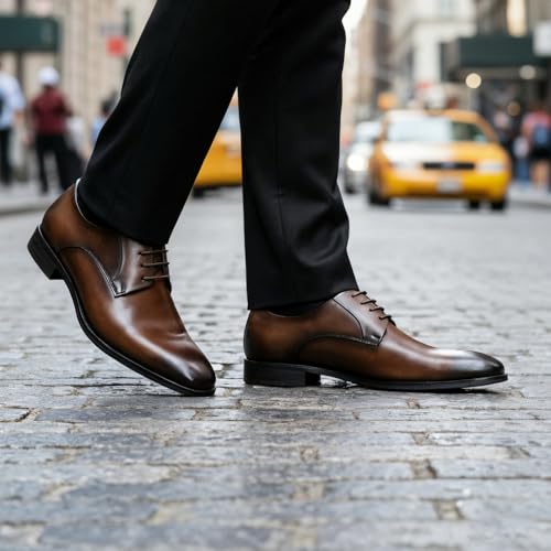 Image of GIFENNSE Mens Dress Shoes Oxford Lace Up Handmade Leather Classic Formal Oxfords Shoes for Men