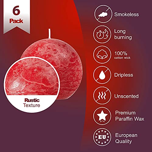 Spaas Rustic Red Round Candles - 3 Inch Red Ball Candles - Use As Decorative Candles For Weddings, Celebrations, Holiday, And Home Decor - Set Of 6 Red Sphere Candles #TOP1
