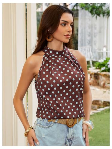 Image of RoseSeek Women's Tropical Paisley Halter Blouse Boho Shirt Vacation Tops | Polka Dots Print, Halter Tops, Summer Tops, Going Out Tops, Beach, Dressy Tops, Boho Blouses