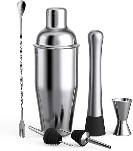 MICSO Bartender Kit 6-Piece Cocktail Shaker Set Home DIY Suit Appropriate for Mixed Drinks Martini Bar Tool Stainless Steel (Color  550ML)