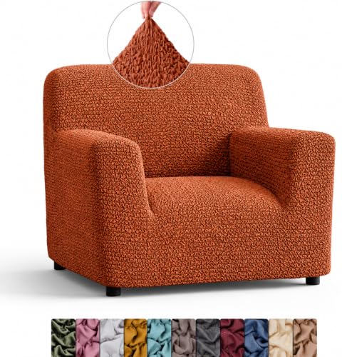 Image of Bellissima Sofa Covers - Premium Luxury Microfibra Plain Stretchable Sofa Cover Single Seater Fully Covered Slipcover, Imported from Italy (Terracotta)