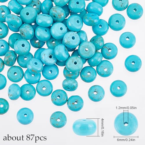 SUNNYCLUE 1 BOX 80PCS 6mm Turquoise Spacer Beads Stone Heishi Beads Small Natural Lucky Howlite Gemstone Flat Disc Loose Round Spacer Bead for Jewellery Making Beading Accessories Diy Earrings Craft - Image 2
