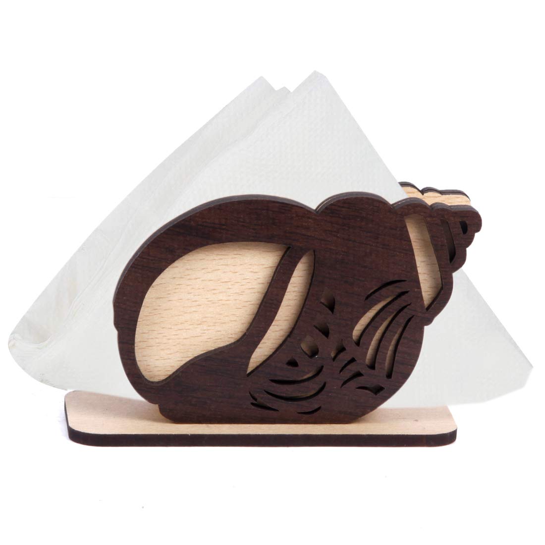 Wooden Shell Cutwork Napkin Holder | Decorative Tissue Dispenser | Beach Theme Table Organizer | Dark Walnut Napkin Stand for Dining Table, Kitchen Counter, Cafe, Gifting-image-26