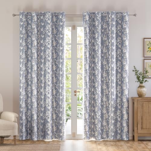 Image of HOKIPO Luxe Foliage Foil Printed Curtains 7 Feet Long Set of 2, Steel Grey
