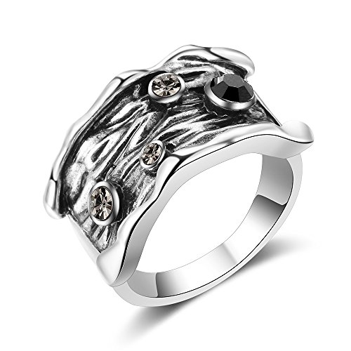 Mytys Gothic Crystal Statement Ring Wide Band Vintage Silver Punk ...