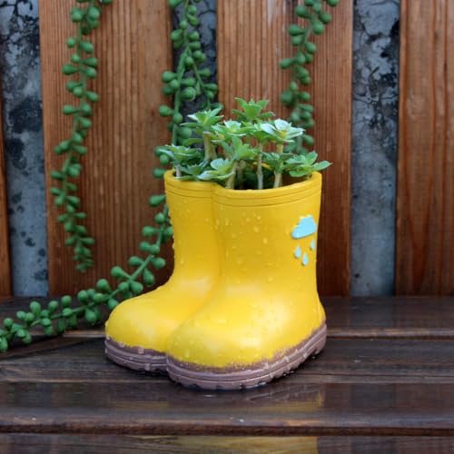 YOYLMAL 4 Inches Small Resin Boots Succulent Pot, Cute Rain Boots Planter with Drainage Hole, Unique Flower Plant Pot for Indoor Outdoor Plants, Aesthetic Home Garden Decor
