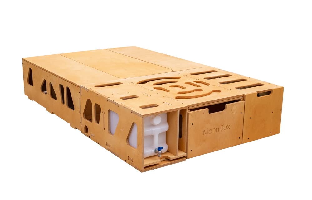 Moonbox Campingbox Modify Van/Bus 115cm Natur | mit Campingküche, Sitzplätze, Tisch, Bettfunktion/Schlafsystem | für Fahrzeuge mit Mind. 115cm Breite im Kofferraum