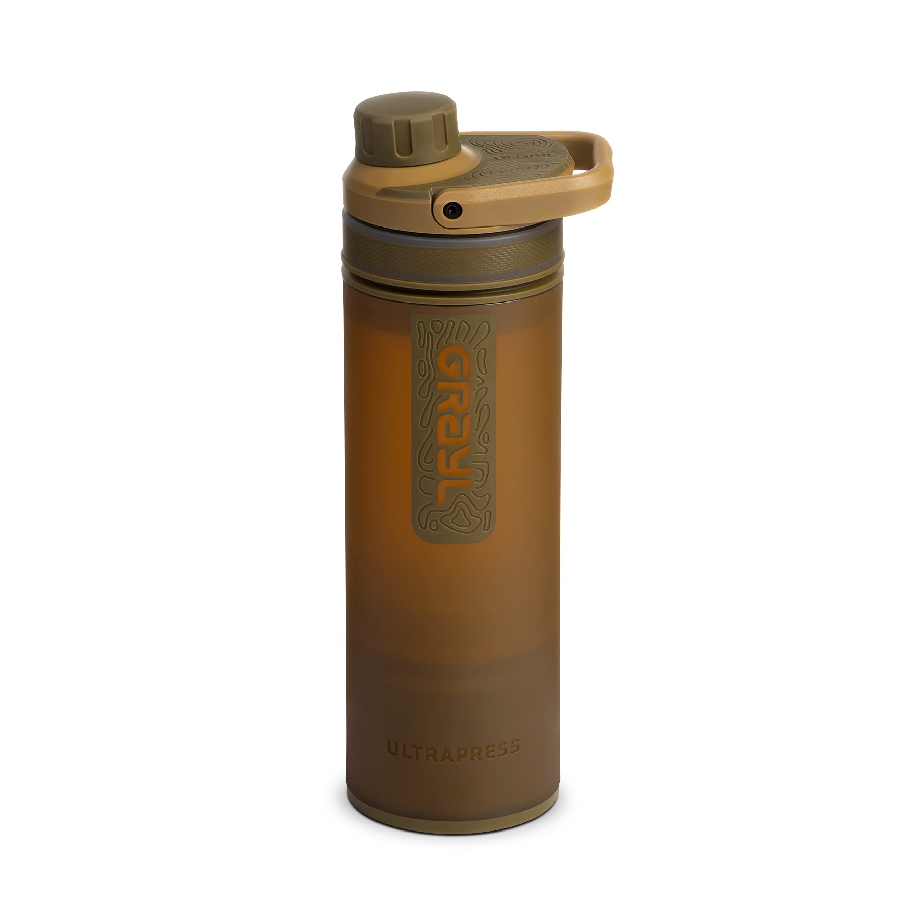 GRAYL UltraPress 473 ml (16 oz) Drinking Water Filter Bottle Water Filter for Outdoor Hiking, Camping, Survival and Travel Coyote Brown
