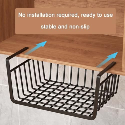 Cesta colgante organizadora de almacenamiento – Cestas de metal para debajo del gabinete para cocina, baño, despensa, paquete de 2, diseño multiusos