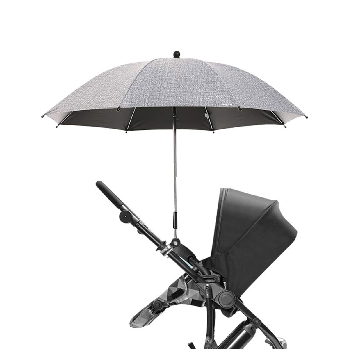 Chair Umbrella with Clamp, Portable Clip on Umbrella for Beach, UV Protection Sun Shade for Patio, Stroller, Sports Wheelchair (Gray)