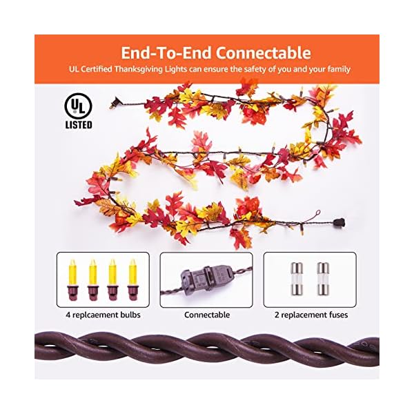 Thanksgiving Decorations Lighted Fall Garland, 35 Orange Bulbs Plug in Maple Leaves String Lights with Pumpkins, Connectable Fall Decor for Home Indoor Outdoor Halloween, Thanksgiving Decorations - Image 5