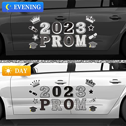 18 Pcs 2023 Prom Party Decorations Magnets For Car Blackboard Window 2023 Grad Prom Decorations Reflective Waterproof Magnets For Prom Graduation Party Home Refrigerator Mailbox Garage (Black, Silver) #TOP3