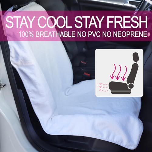 Image of Car Seat Towel Covers Front Seats Protector for Gym and Workout, Automotive Washable Driver Cars Seat Sweat Cover for Dog, Compatible with Tesla Model Y Juniper /3 /X /S (Fleece White, 1Pcs)