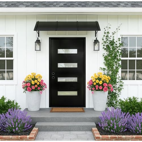 Image of Casaphoria 36 inch x 80 inch Fiberglass Entry Door Without Door Frame,Right Hand Inswing Exterior Door with Brickmould,Contemporary Wooden Grain Knock-Down Front Door for Home Entrance, Black Door Slab Only