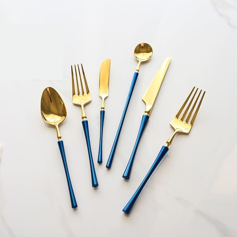 Besteckset, Besteckset, Retro-Edelstahl 304, hochglanzpoliert, Blaugold, Haupttafelmesser, Gabel und Löffel, Blaugold, 30-teilig für 1 Person (Blaugold, 36-teilig für 12 Personen)