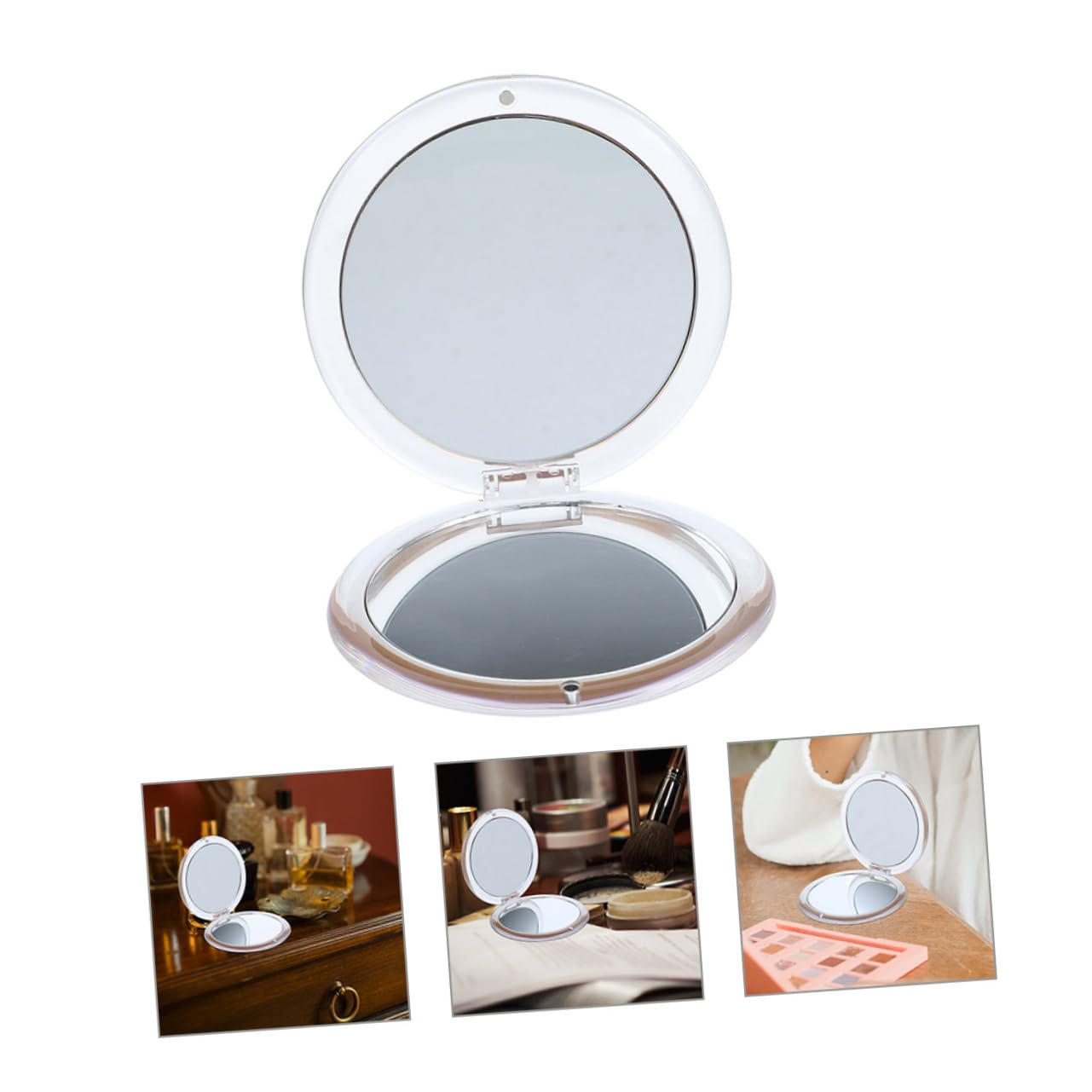 SHERCHPRY 3 Stück Faltbarer Kosmetikspiegel Tragbarer Doppelter Handspiegel Mini Runder Vergrößerungsspiegel für Unterwegs für Make Up und Pflege im Taschenformat