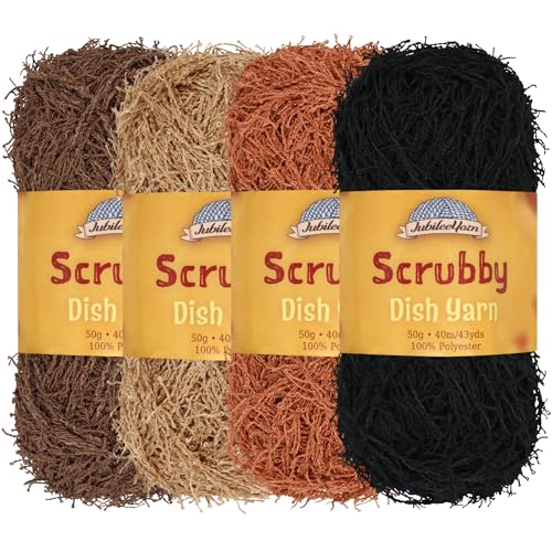 JubileeYarn Scrubby Dish Yarn - 50g/Skein Dishcloth Polyester - Neutral Tones - 4 Skeins