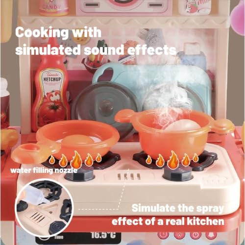 Image of Kitchen Set for Girls, 43 Pcs Play Little Chef Play Set with Realistic Lights, Sounds & Running Water kitchen set for kids boys, Cooking Playset Interactive Toy Kitchen Set for Kids Girls (Multicolor)