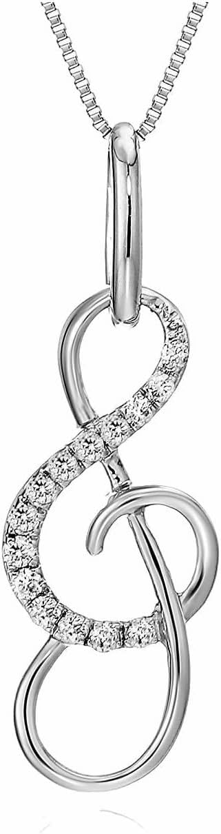 VIR JEWELS 1/10 cttw Diamond Pendant, Diamond Musical Pendant Necklace for Women in 10K White Gold with 18 Inch Chain, Prong Setting