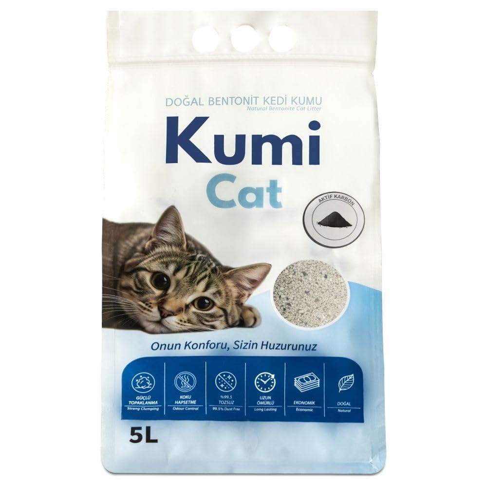 Kumi Cat Eko-Premium Aktif Karbonlu Topaklanan Tozsuz Bentonit Kedi Kumu (5 L)