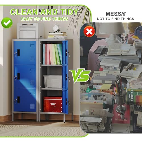 LOCENHU Armario de metal con orificios de ventilación, armario de metal de 3 puertas con soporte para tarjetas de visita, adecuado para la escuela, la oficina y el hogar, montaje en casa, 120 cm x 40 - imagen 5