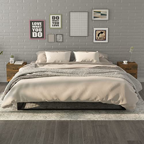 QZZCED Mesita de Noche Industrial con Cajones de Madera y Patas de Metal, Mesa de Noche con Almacenaje Espacioso y Superficie Resistente para Decoración del Hogar, Estilo Rústico