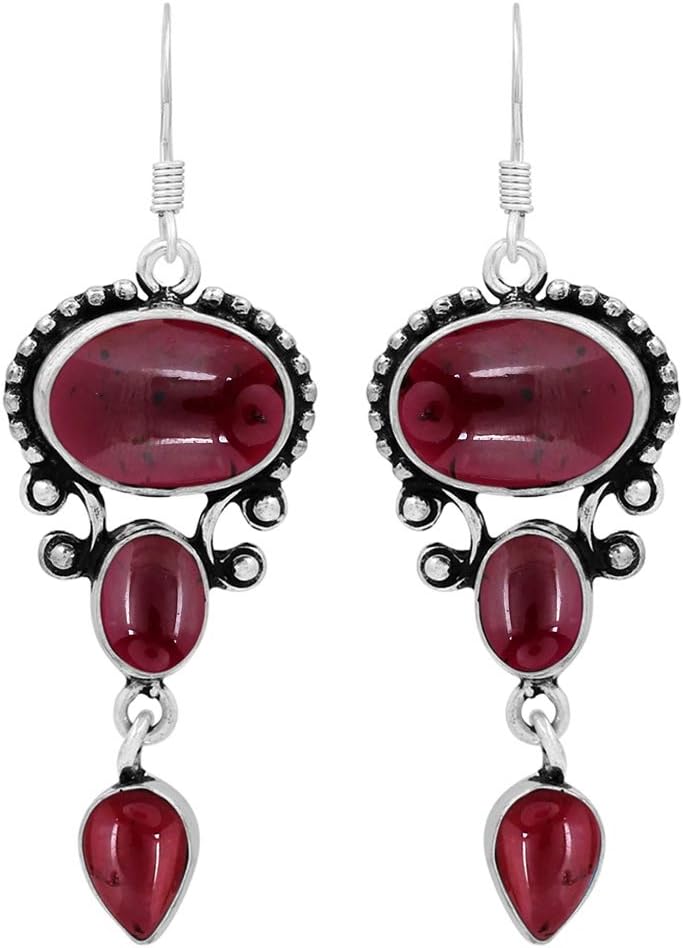 Natural Gemstones Dangle Earrings for Women - 925 Silver Plated Lightweight Dangle & Drop Handmade Jewelry Earrings - Gifts for Mother's Day, Anniversary, Christmas, Valentine's Day