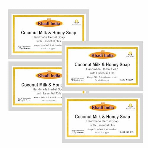 Image of Khadi 100% Pure & Natural Herbal Coconut Milk & Honey Soap, 125 g|Herbal Bathing Soap for Glowing Skin Pack of 4