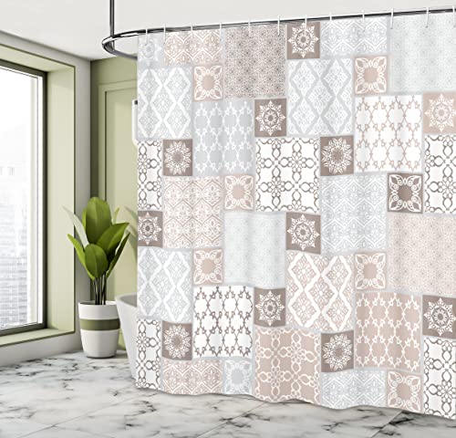 ABAKUHAUS Orient Shower Curtain, Oriental Motif Pastel Patchwork Pattern with Filigree Ornaments Illustration - Image 4