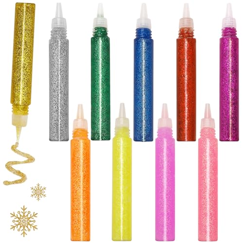 Glitter Glue Pens 10 Colors Glitter Pens for Arts and Crafts Rainbow Glue Stick for DIY Bottle Decor Projects Scrapbooking Grad Caps Cards Decorating Supplies