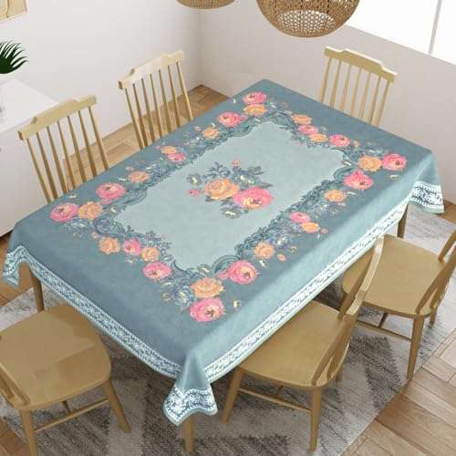 Image of Cloth Fusion Velvet Floral Dining Table Cloth 6 Seater, Dining Table Cover with Elegant Floral Pattern for Dining Room (60x90 Inch, Light Blue)