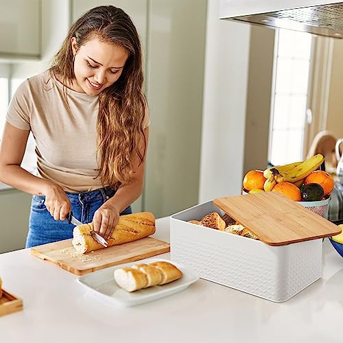 Worephu Bread Bin Bread Storage Box with Bamboo Lid, White Bread Storage Container Bin, for Kitchen Countertop Organizer (White) - Image 4