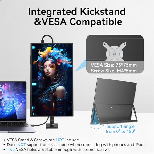 Image of 15.6 Inch Portable Monitor,1920x1080P IPS FHD Screen with 100% sRGB 60HZ,Ideal for Gaming, Travel Monitor with Speaker HDMI USB-C Second Screen for Laptop IOS PC Xbox PS4 /5, VESA Mountable