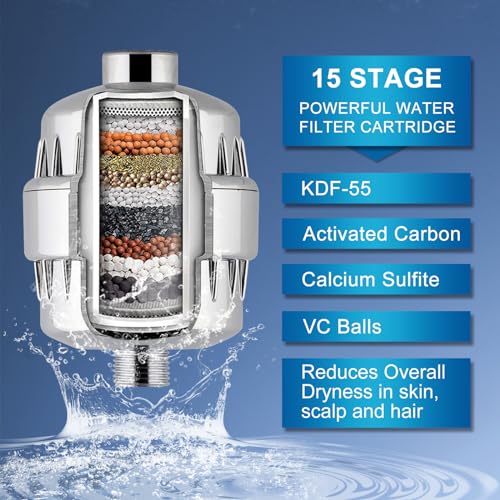 Image of AQUATREND Universal 15-Stage Shower Filter Shower Head Filter for Hard Water Reduce Chlorine,Dry Itchy Skin,Dandruff, Improve the Condition of Your Skin,Hair and Nails