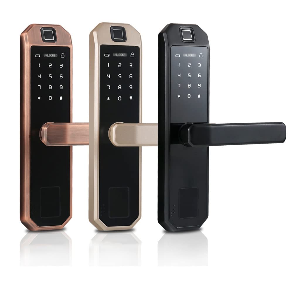 PNAWLLCF Electronic Fingerprint Door Lock Code,Card, Key Touch Screen Digital Password Lock Smart Lock with Tuya Smart APP(Gray)