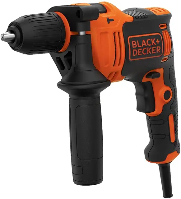 Imagen relacionada con BLACK+DECKER Taladro Percutor con Cable 710W, Portabrocas 13mm, Incluye 4 Brocas, empuñadura lateral y maletín, Velocidad 0-2800 RPM, Impactos 0-47,600 IPM, BEH710K-QS