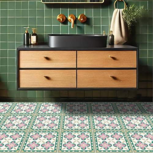 Image of Moroccan Tile Stickers | Waterproof Self Adhesive Peel & Stick Tile Decals for Kitchen Backsplash, Bathroom Wall, Floor, Furniture & Glass (6x6 Inch, Design 6, 40 Pic)