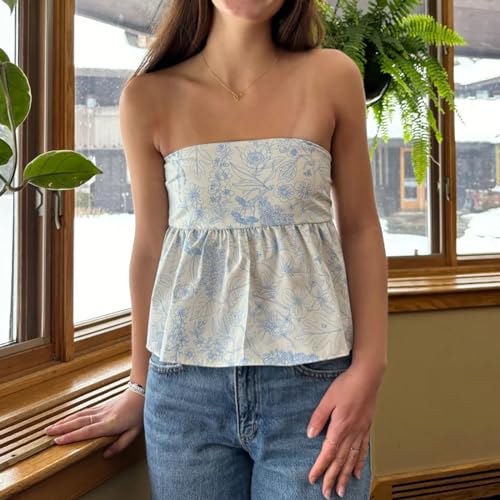 Women Y2k Tube Tops Strapless Floral Bandeau Vest Sexy Tie Up Sleeveless Backless Cute Tops Summer Grunge Clothes2