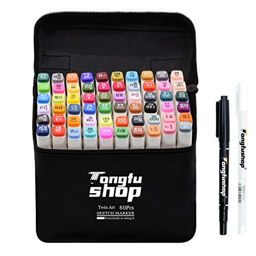 60 Colors Alcohol Markers Set, Dual Tips Permanent Art Markers for Kids, Highlighter Pen Sketch Markers for Drawing Sketching Adult Coloring, Alcohol-Based Art Markers Set