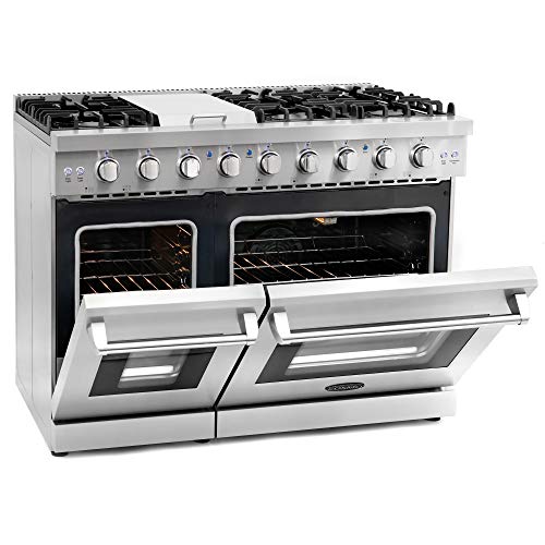 Cosmo COS-EPGR486G 48 Inch Slide-In Freestanding Double Gas Range With 6 Sealed Burner & Griddle Cooktop, Cast Iron Grates And Primary Convection Oven In Stainless Steel thumb #5
