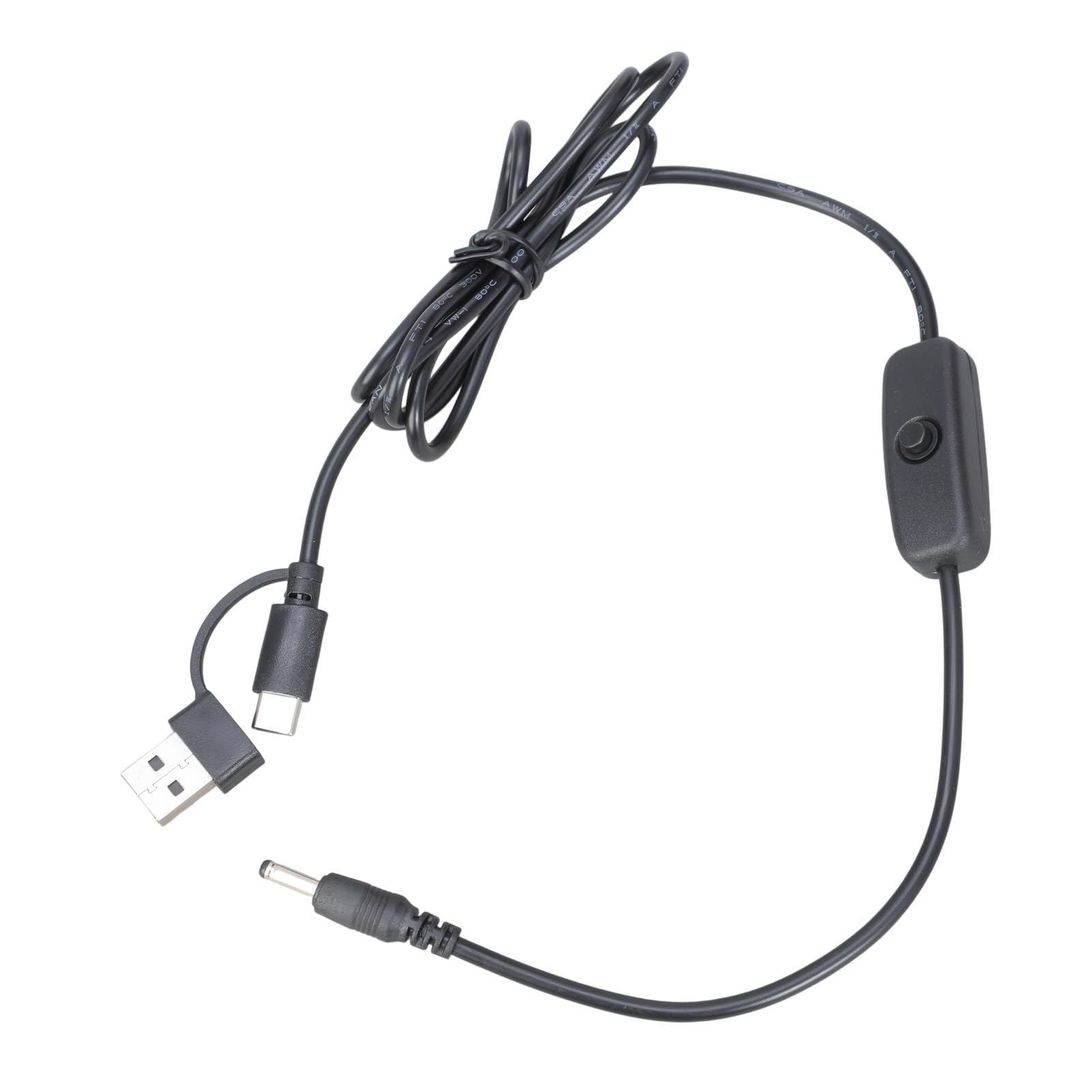 Yazhuq USB Type C To DC3.5x1.35mm Power Cord With On Off Switches 5V Charging Cable For LED Strips Desk Lamps Fan 120cm
