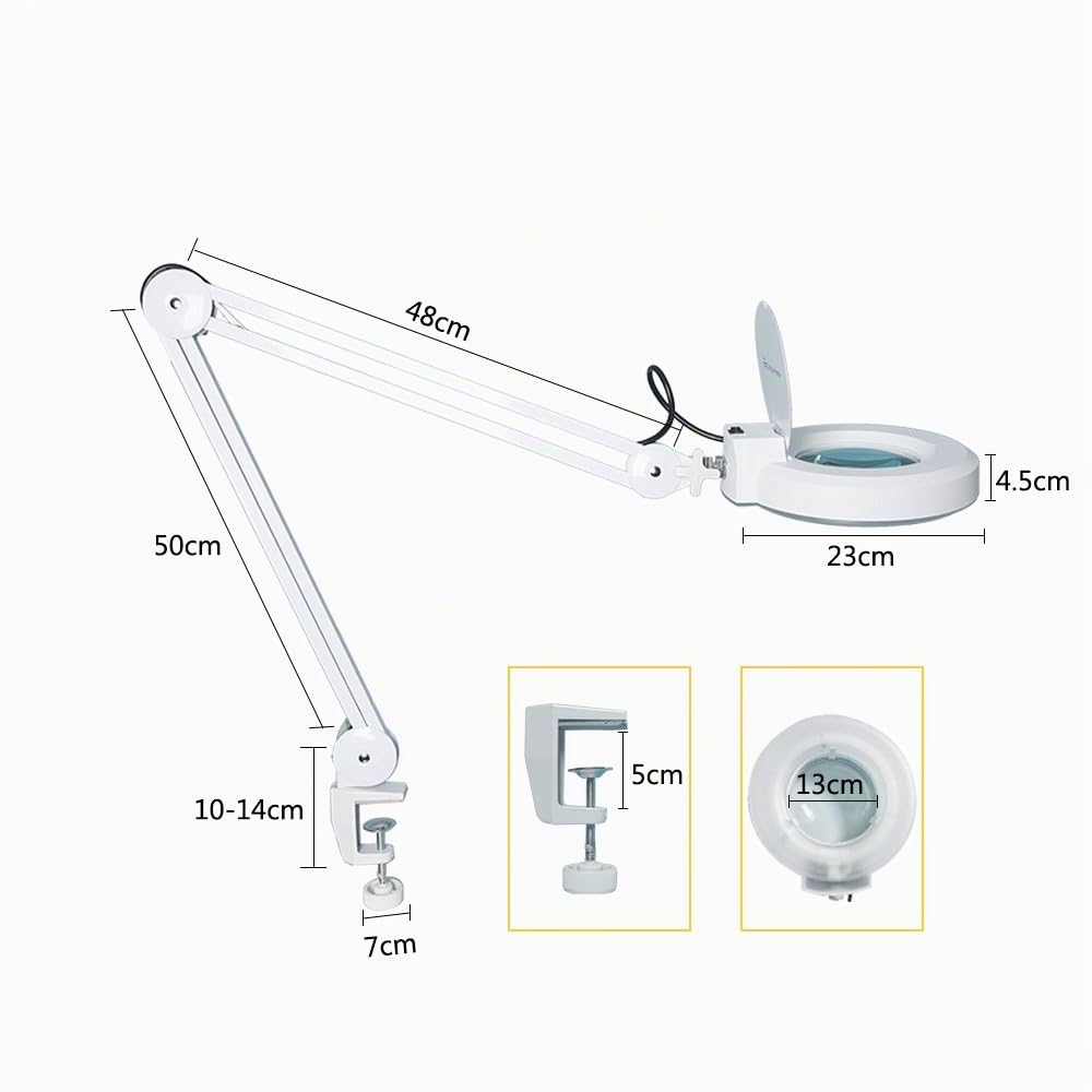 5 DIOTTRIE LED LAMPADA D'INGRANDIMENTO CON LUCE FREDDA BIANCA E MORSETTO PER ESTETISTA ESTETICA LABORATORIO E LAVORI DI