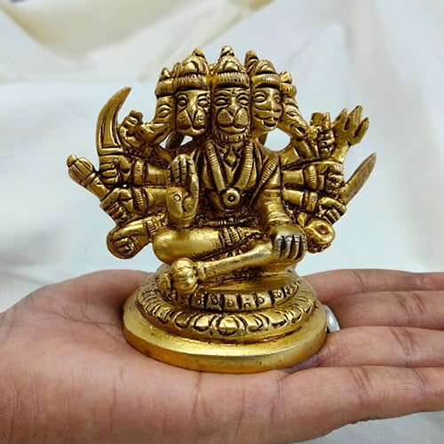 Estatua de Bronce Panchmukhi Hanuman 2.75 pulgadas miniatura 7
