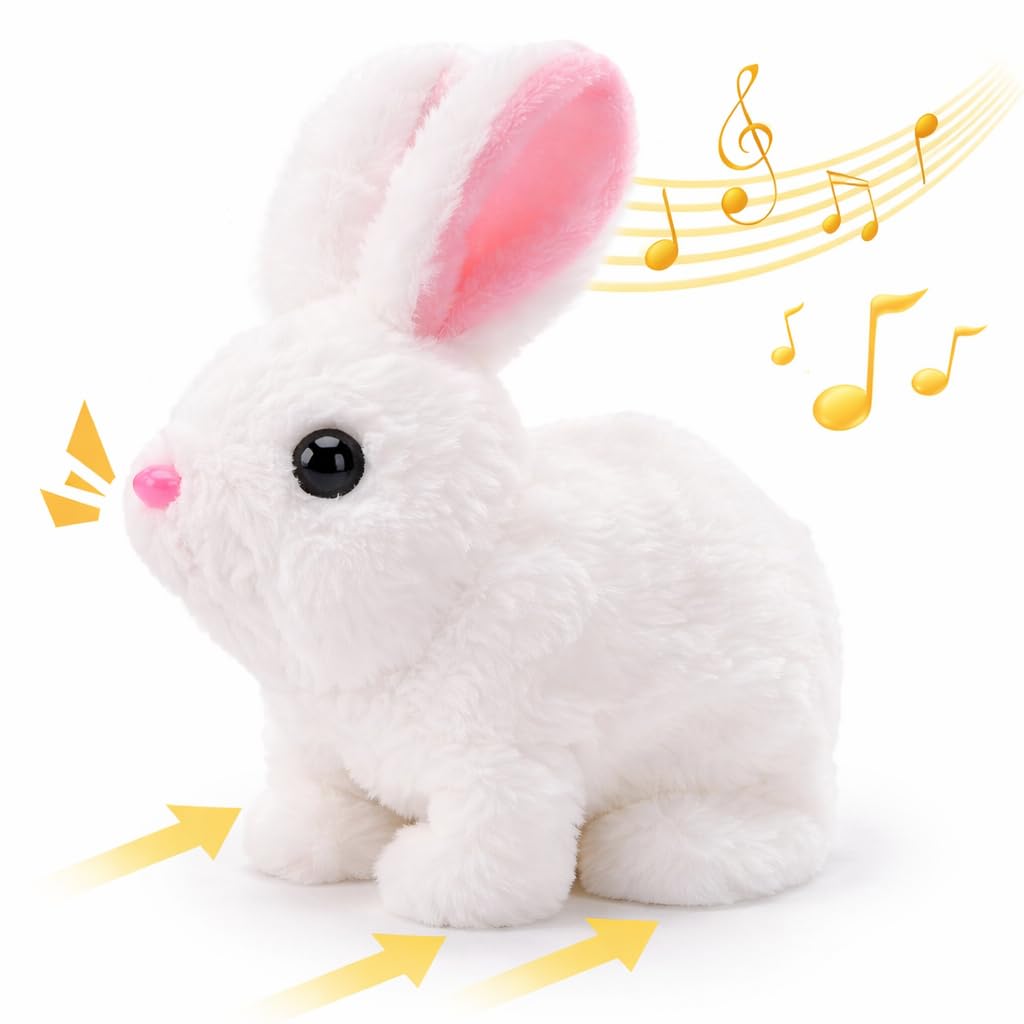 Walking Rabbit Toy with Music for Kids | Cute Plush Musical Toys| Battery Operated Walking & Barking Rabbit Toy for Boys & Girls | Soft Interactive Pet Toy Gift for Kids (White)-image-43