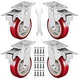Castrek 6 Inch Caster Wheels Heavy Duty Casters Set of 4 (6000lbs Load Capacity) Lockable Cart Wheels with Brakes, 360 Degree Rotatable - Ideal Caster for Cart, Furniture and Workbench (4 x Brakes)